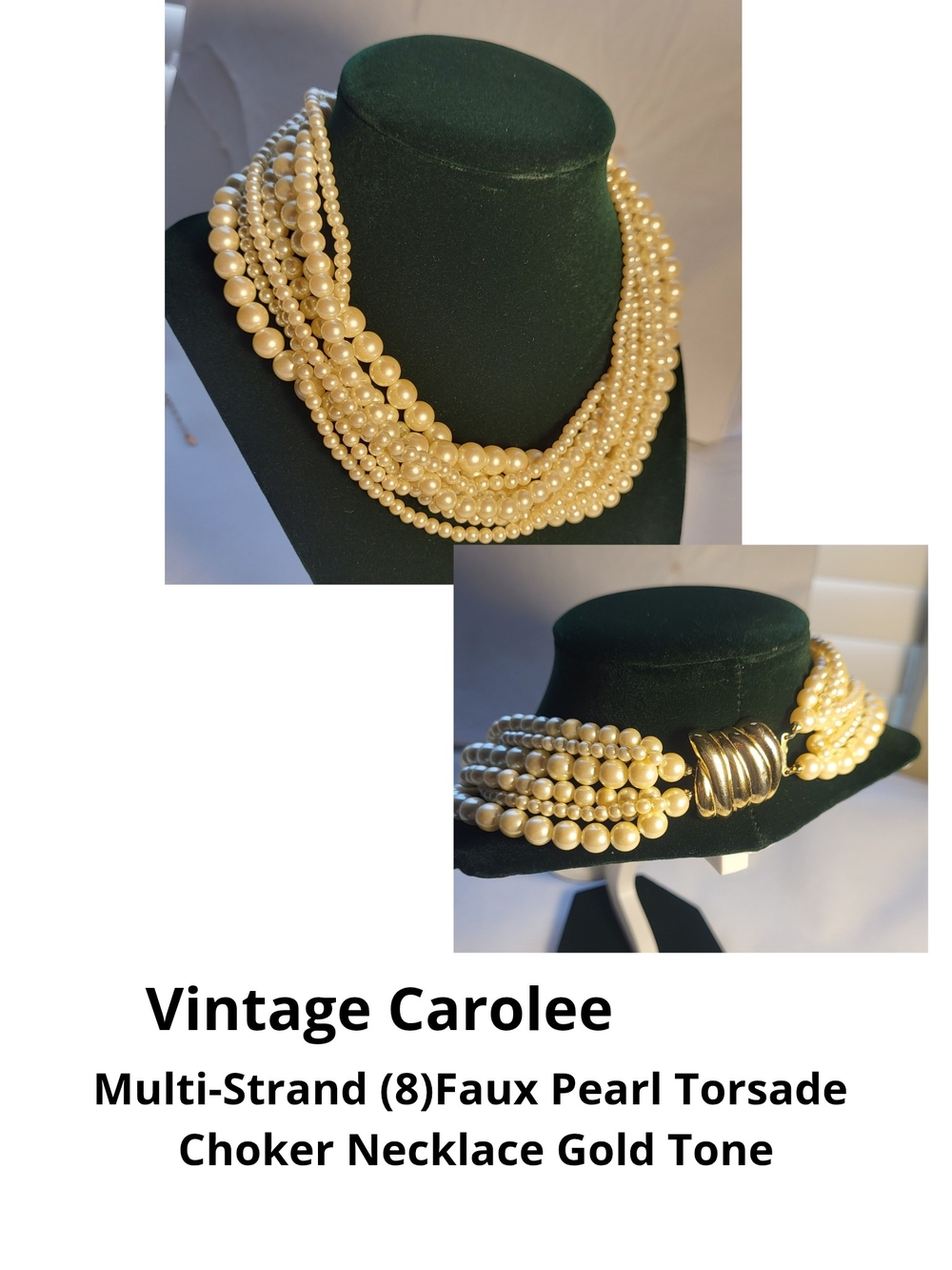 Carolee Gold-Tone Multi-Strand Faux Pearl Choker Necklace. #CN01
